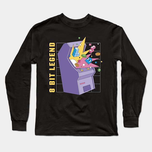 Retro Arcade - 8 Bit Long Sleeve T-Shirt by NeonOverdrive